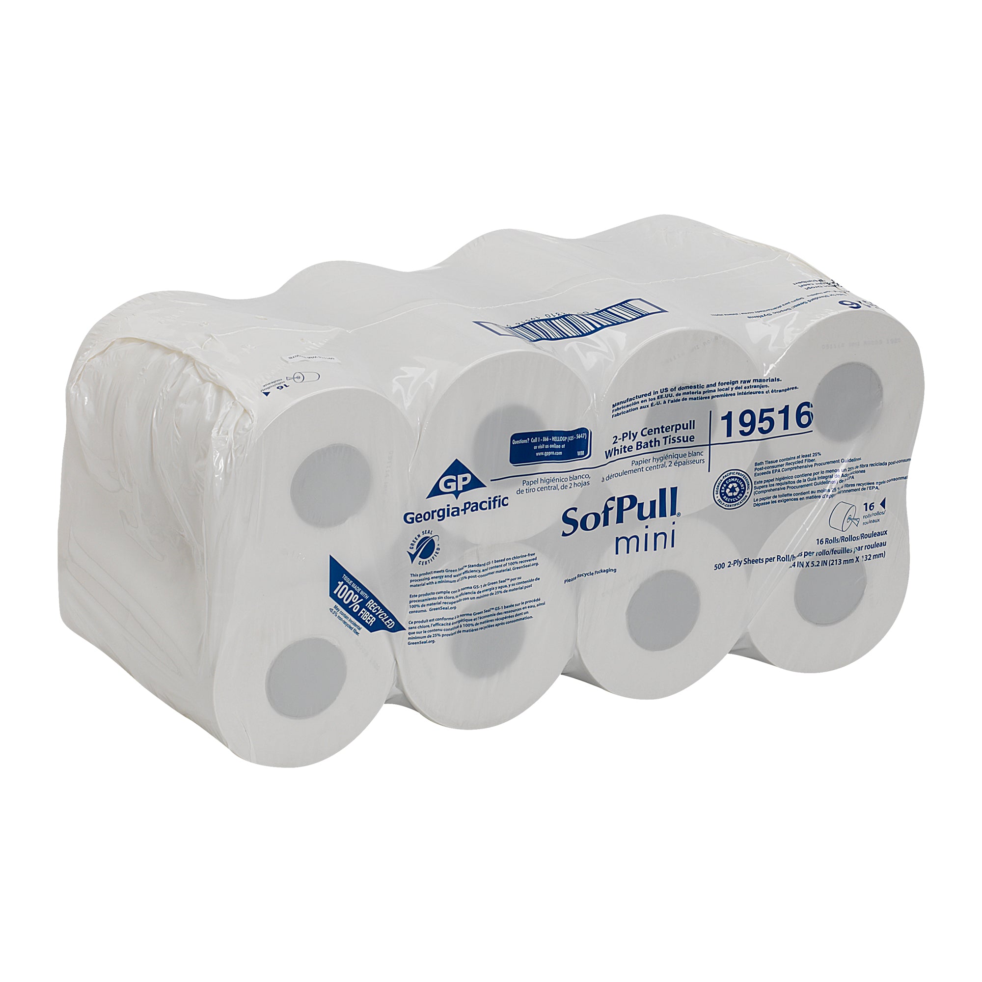 נייר טואלט מיני דו-שכבתי SOFPULL® CENTERPULL מבית GP PRO (ג'ורג'יה פסיפיק), לבן, (16 גלילים של 106.68 מטרים סהכ 1706.88 מטרים) 8,000 גליונות למארז