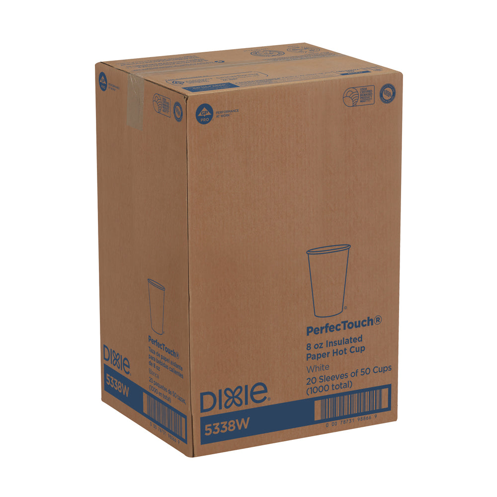 כוסות קפה חם מנייר מבודד DIXIE® PERFECTOUCH® 8 OZ מבית GP PRO (ג'ורג'יה פסיפיק), מתאימות למכסים קטנים, לבן, 1,000 כוסות לכל מארז