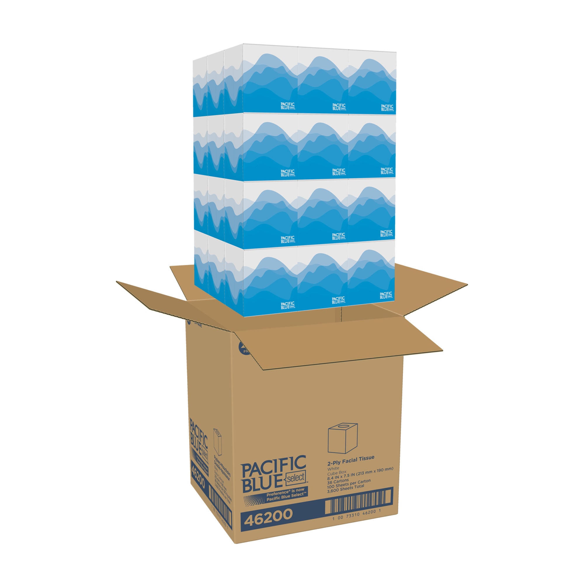 רקמת פנים דו-שכבתית PACIFIC BLUE BASIC™ מאת GP PRO (ג'ורג'יה פסיפיק), קופסת קוביות, (36 קופסאות של 100 גליונות סהכ 3,600 גליונות)
