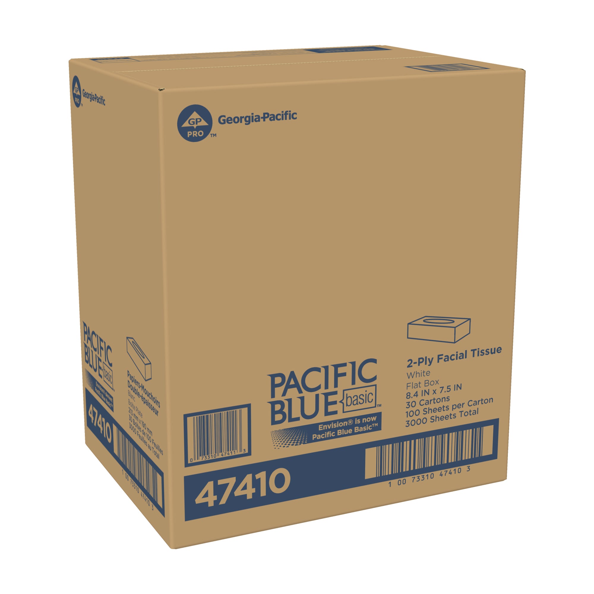 רקמת פנים דו שכבתית PACIFIC BLUE BASIC™ מאת GP PRO (ג'ורג'יה פסיפיק), קופסה שטוחה, (30 קופסאות של 100 גליונות סהכ 3000 גליונות)