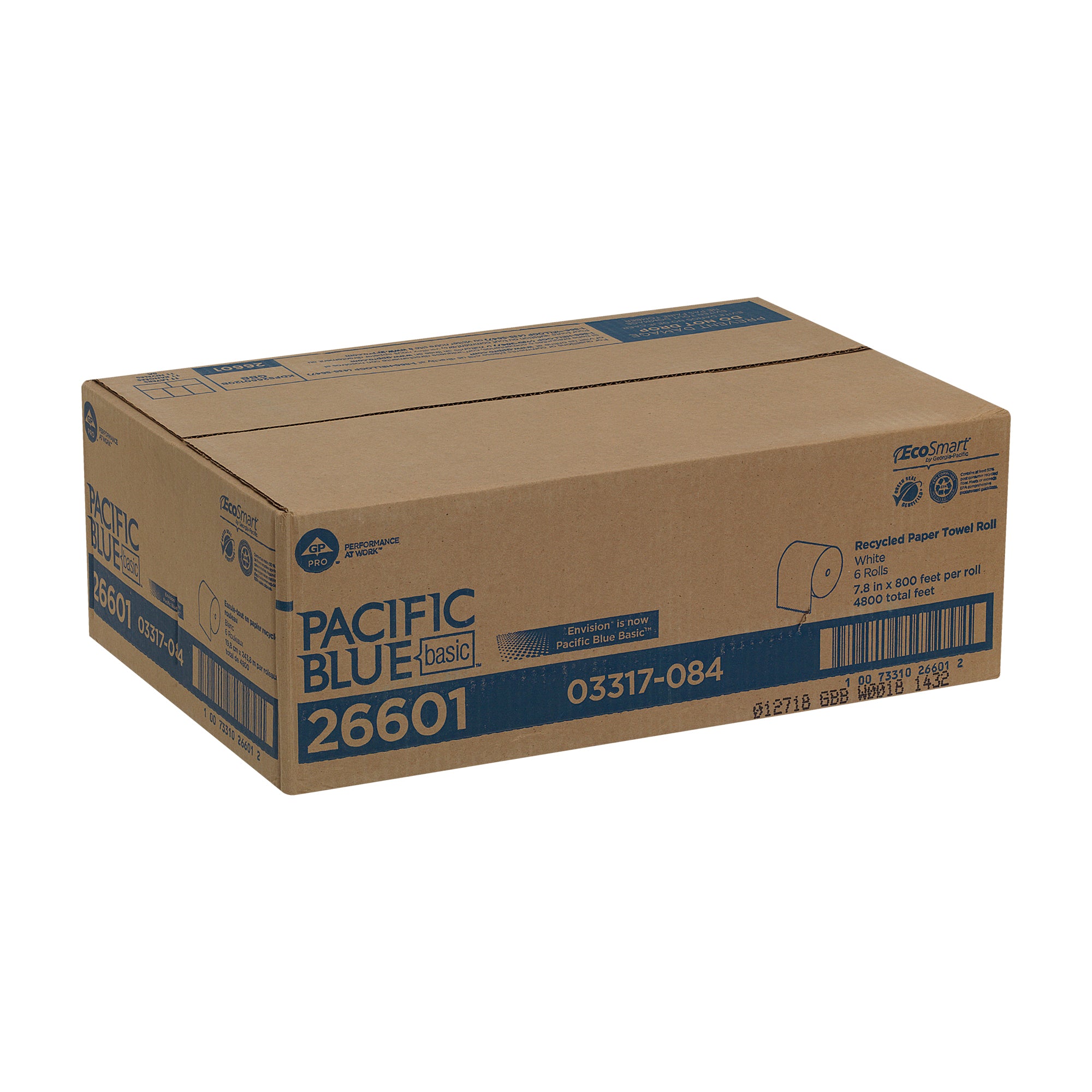 גליל מגבות נייר ממוחזר PACIFIC BLUE BASIC™ של GP PRO (ג'ורג'יה פסיפיק), לבן, (6 גלילים של 243.84 מטרים סהכ 1,463.04 מטרים)