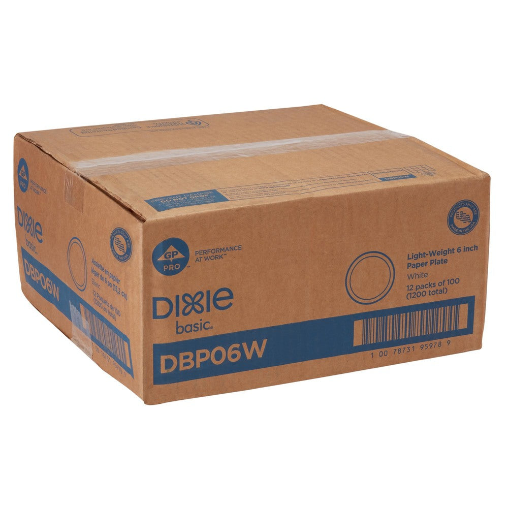 צלחות נייר (IN 6) מסדרת DIXIE BASIC® מבית GP PRO (ג'ורג'יה פסיפיק), לבן, 1,200 צלחות לכל מארז