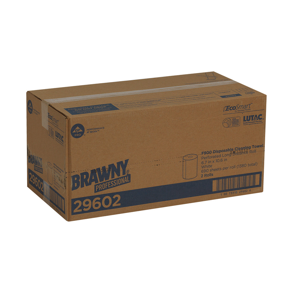 מגבות ניקוי חד פעמיות F900 PROFESSIONAL BRAWNY® מבית GP PRO (ג'ורג'יה פסיפיק), לבן, (2 גלילים של 690 מגבות סהכ 1,380 מגבות)