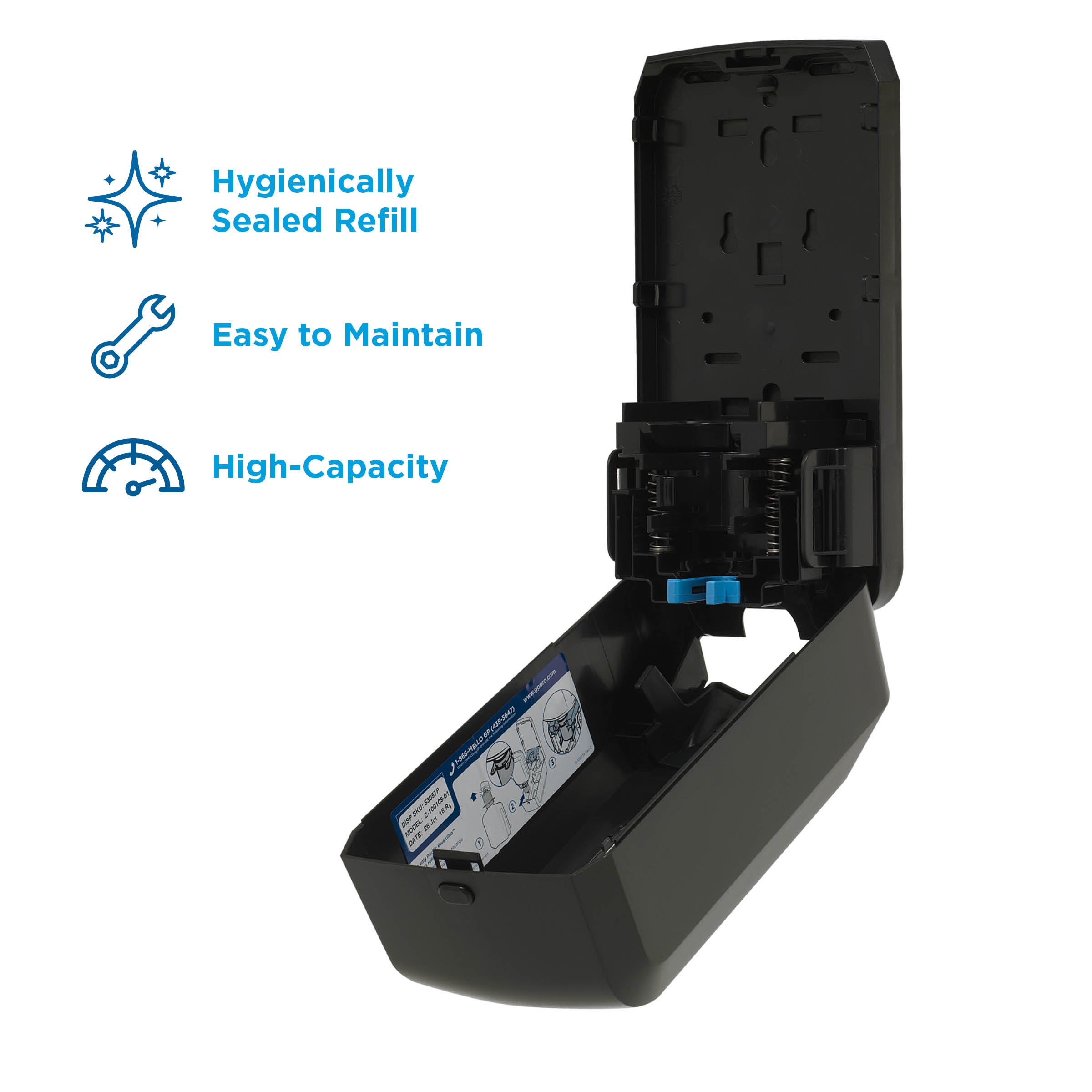 מתקן ידני המותקן על הקיר PACIFIC BLUE ULTRA™ לסבון ידיים מוקצף וחיטוי ידיים, שחור
