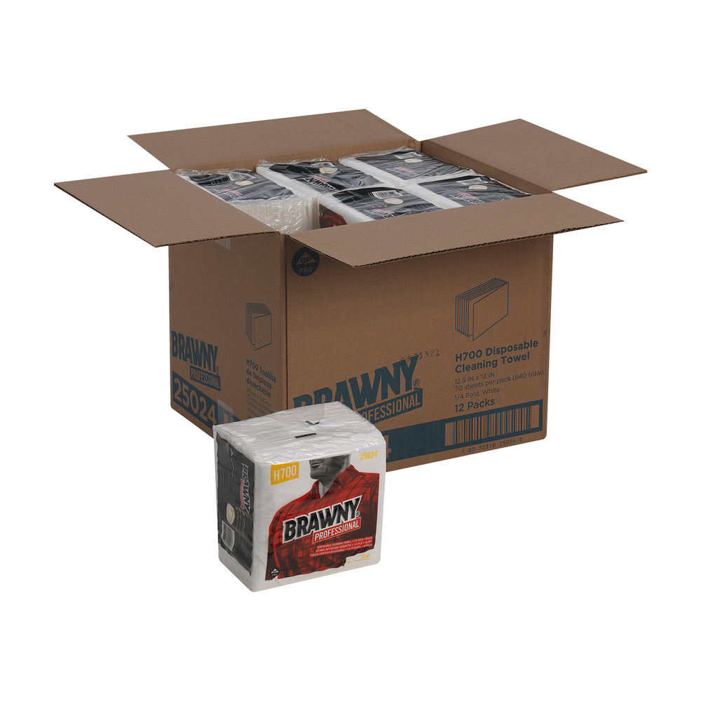 מגבות ניקוי חד פעמיות BRAWNY® PROFESSIONAL H700 מבית GP PRO (ג'ורג'יה פסיפיק), קיפול ¼, לבן, (12 חבילות של 70 מגבות סהכ 840 מגבות)