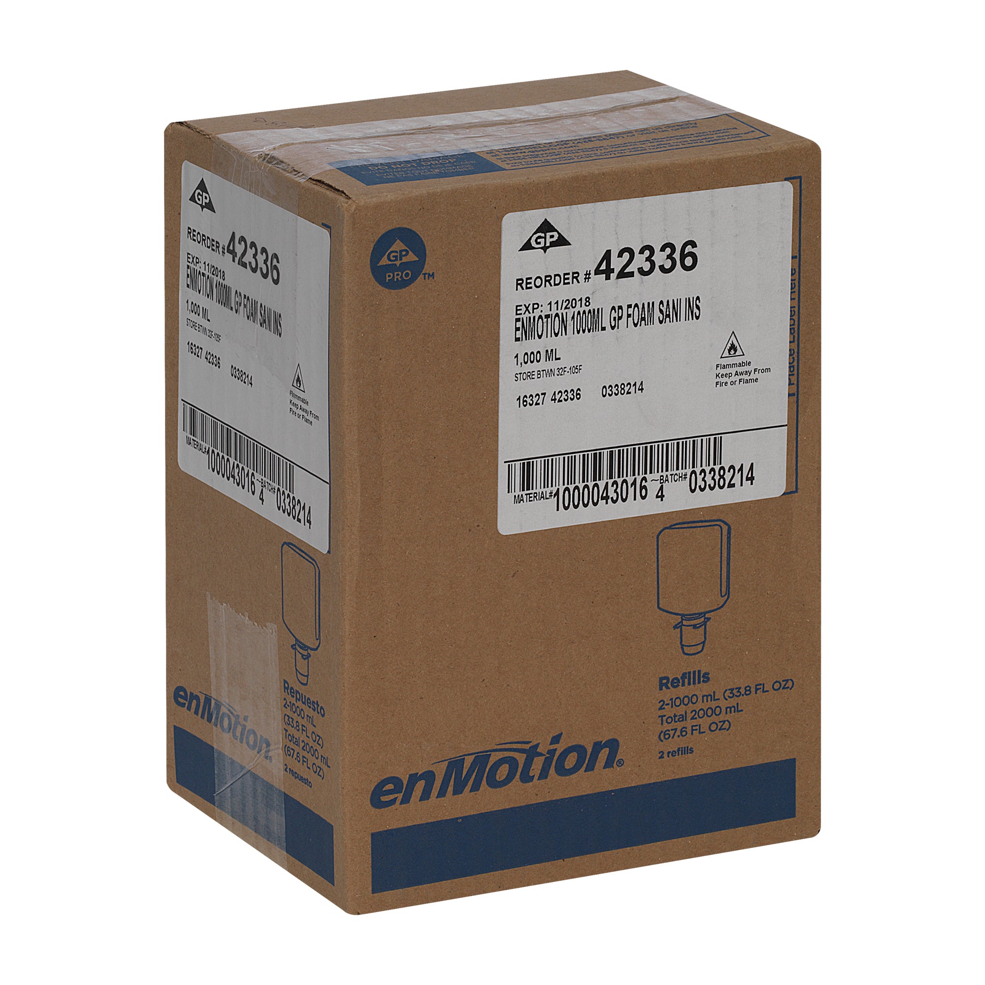 קצף לחיטוי ידיים לשימוש תכוף ENMOTION® GEN2 מבית GP PRO (ג'ורג'יה פסיפיק),נטול צבע וריח, (2 בקבוקים של 1,000 mL סהכ 2,000 mL)