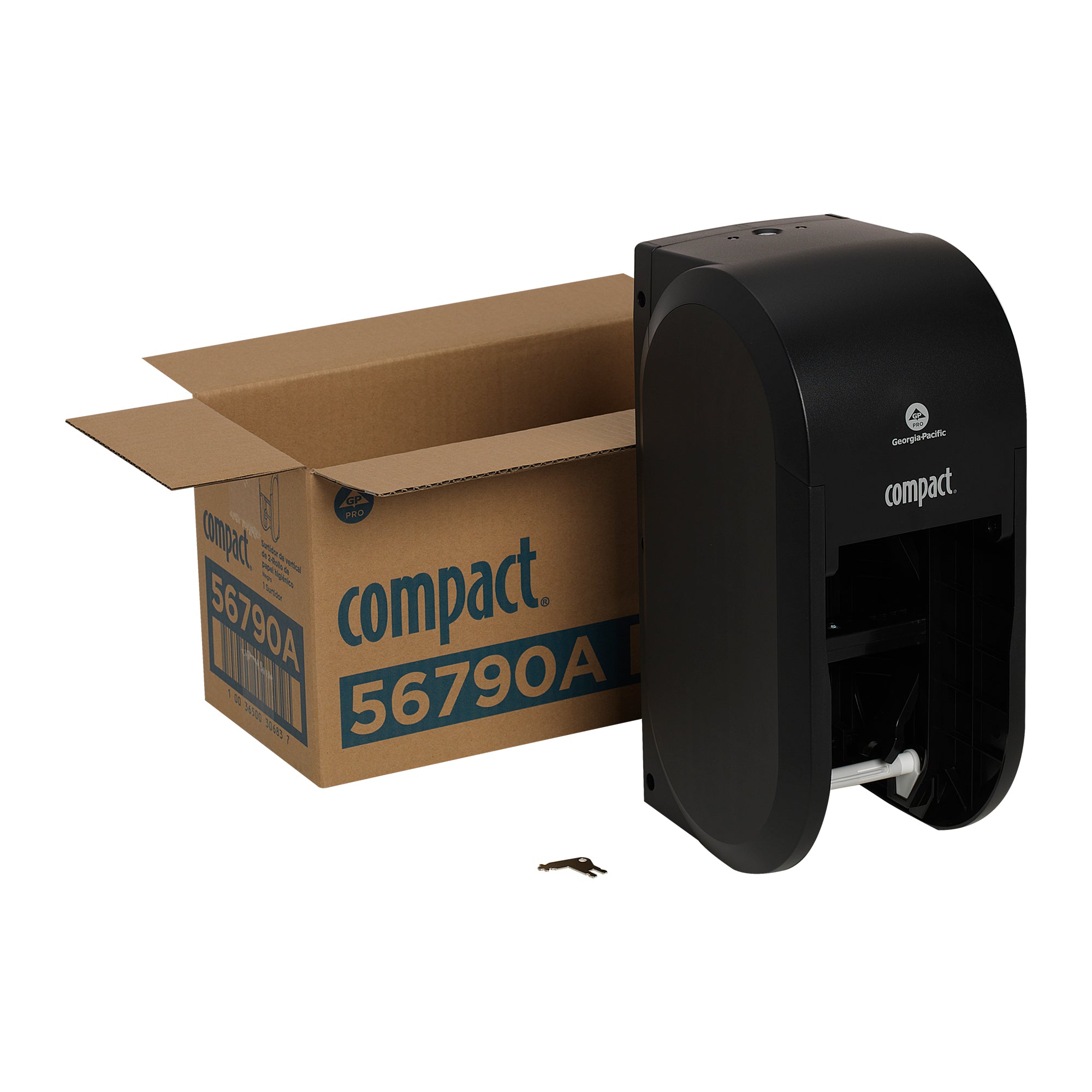 מתקן נייר טואלט Compact® בעל קיבולת גבוהה עם 2 גלילים אנכיים ללא ליבות, שחור, מתקן אחד