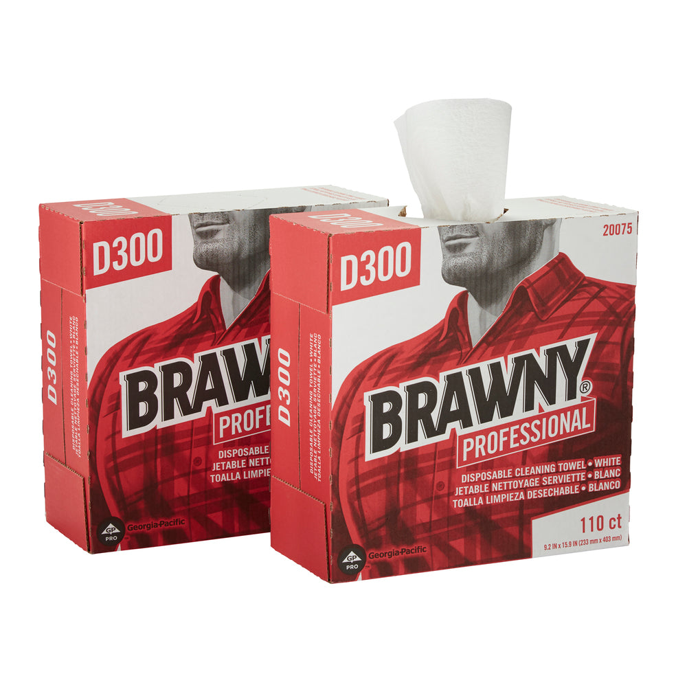 מגבות ניקוי חד פעמיות BRAWNY® PROFESSIONAL D300 מבית GP PRO (ג'ורג'יה פסיפיק), קופסה גבוהה, לבן, (10 קופסאות של 110 מגבות סהכ 1,100 מגבות)