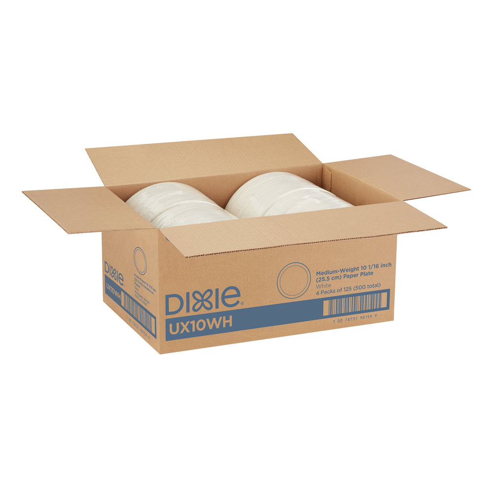 צלחות נייר עבות (IN 10 1/16) מסדרת DIXIE® מבית GP PRO (ג'ורג'יה-פסיפיק), לבן, 500 צלחות לכל מארז