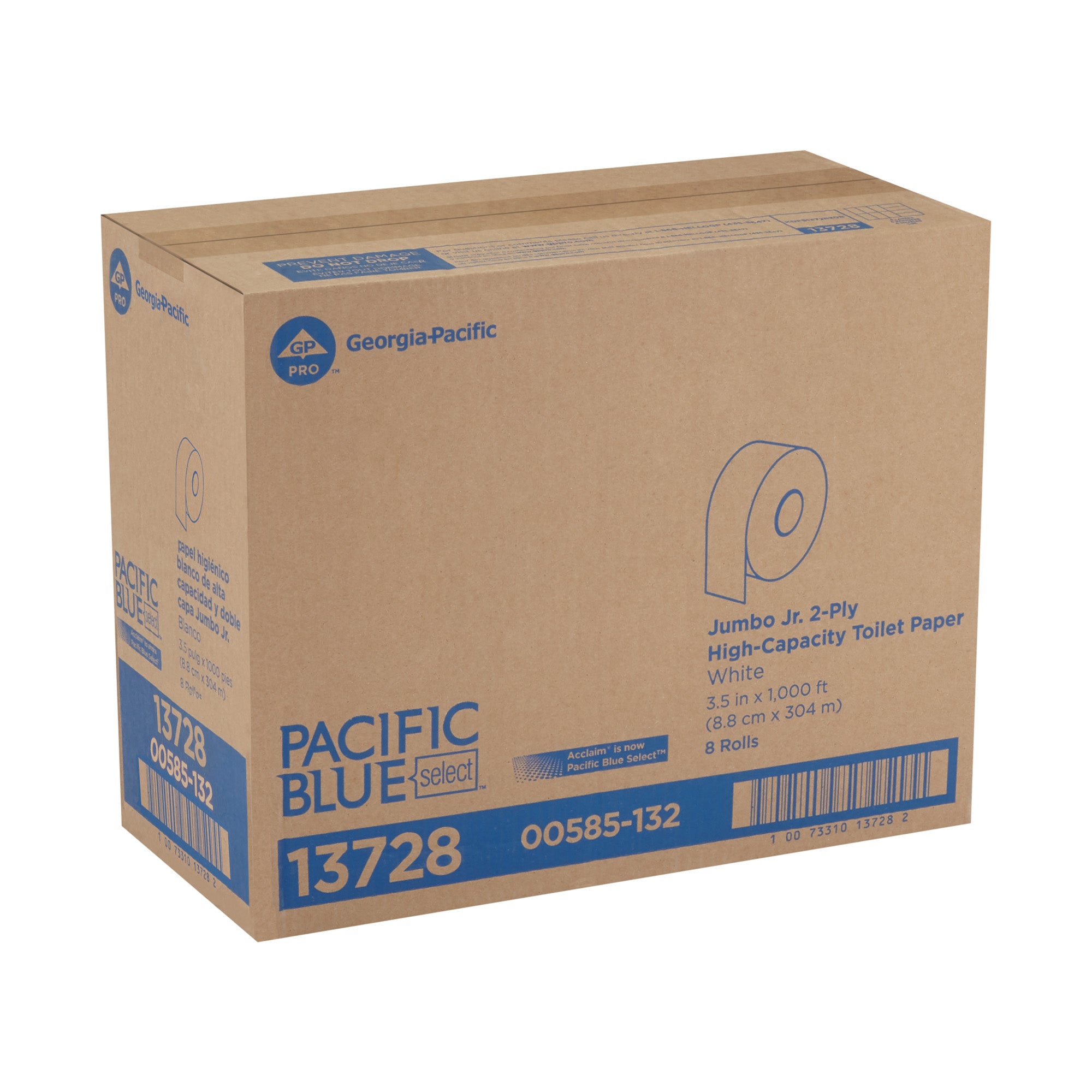נייר טואלט דו-שכבתי ג'מבו ג'וניור PACIFIC BLUE BASIC™ מבית GP PRO (ג'ורג'יה פסיפיק), לבן, (8 גלילים של 304.80 מטר סהכ 2438.40 מטר)