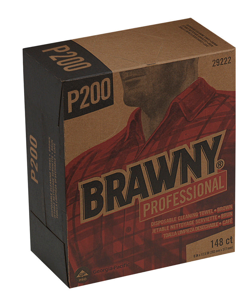מגבות ניקוי חד פעמיות מסוג BRAWNY® PROFESSIONAL P200 מבית GP PRO (ג'ורג'יה פסיפיק), קיפול ¼, חום, (20 קופסאות של 148 מגבות סהכ 2,960 מגבות)