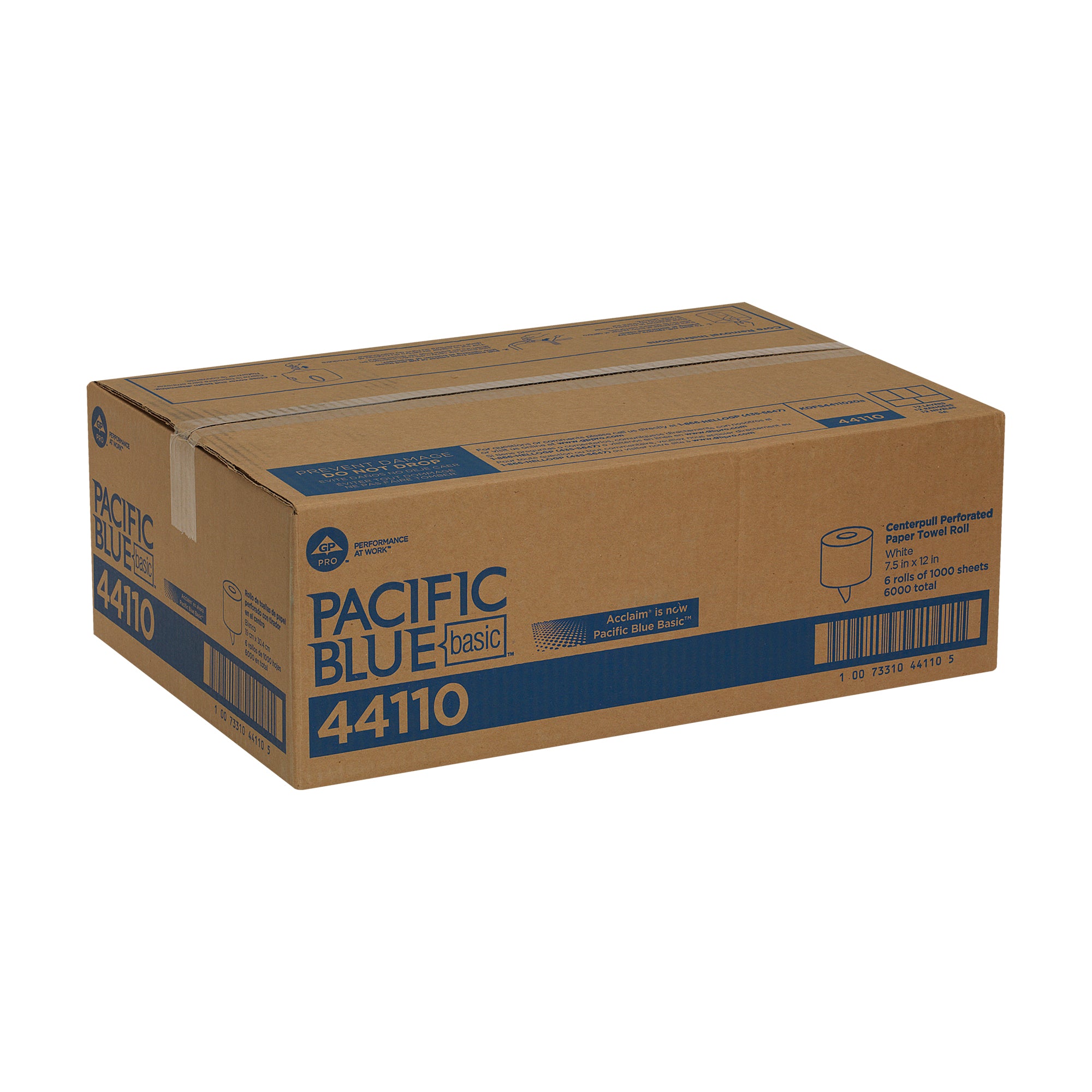 מגבות נייר מחוררות PACIFIC BLUE BASIC™ CENTERPULL מבית GP PRO (ג'ורג'יה פסיפיק), לבן, (6 גלילים של 304.80 מטרים סהכ 1828.80 מטרים) 6,000 גליונות למארז
