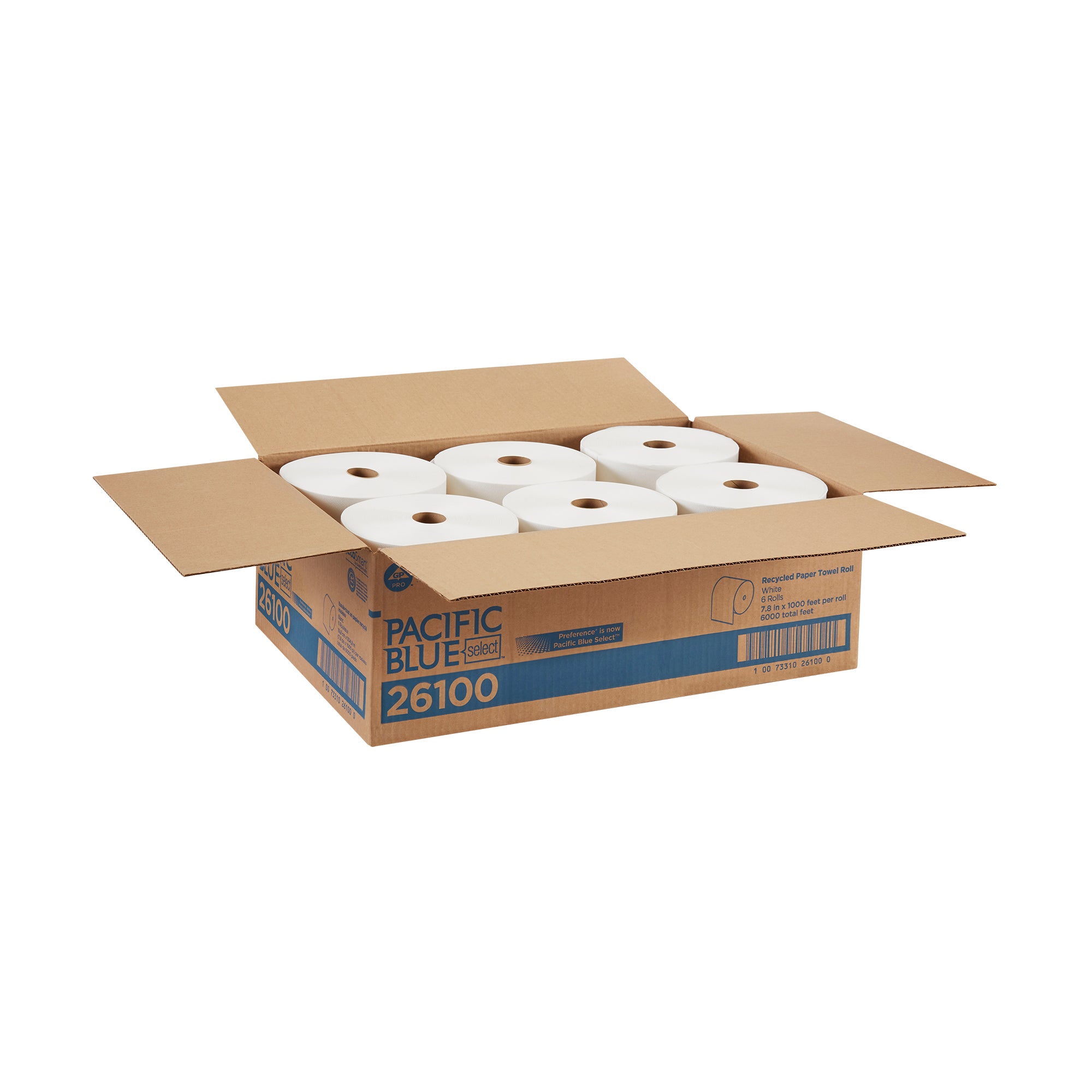 גליל מגבות נייר ממוחזר של PACIFIC BLUE BASIC™, לבן, (6 גלילים של 304.80 מטרים סהכ 1,828.80 מטרים)