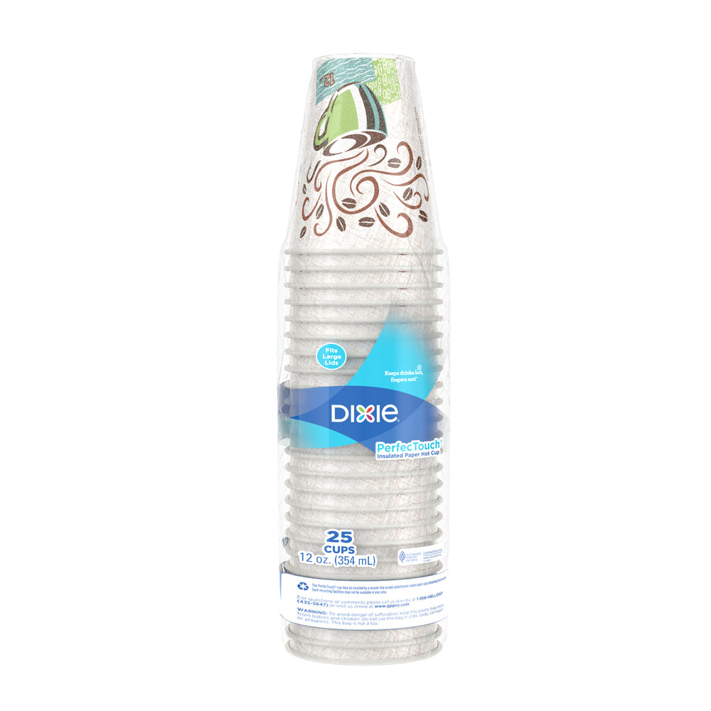 כוסות קפה חם מנייר מבודד DIXIE® PERFECTOUCH® 12 OZ מבית GP PRO (ג'ורג'יה פסיפיק), מתאימות למכסים גדולים, ערפל קפה, 500 כוסות לכל מארז