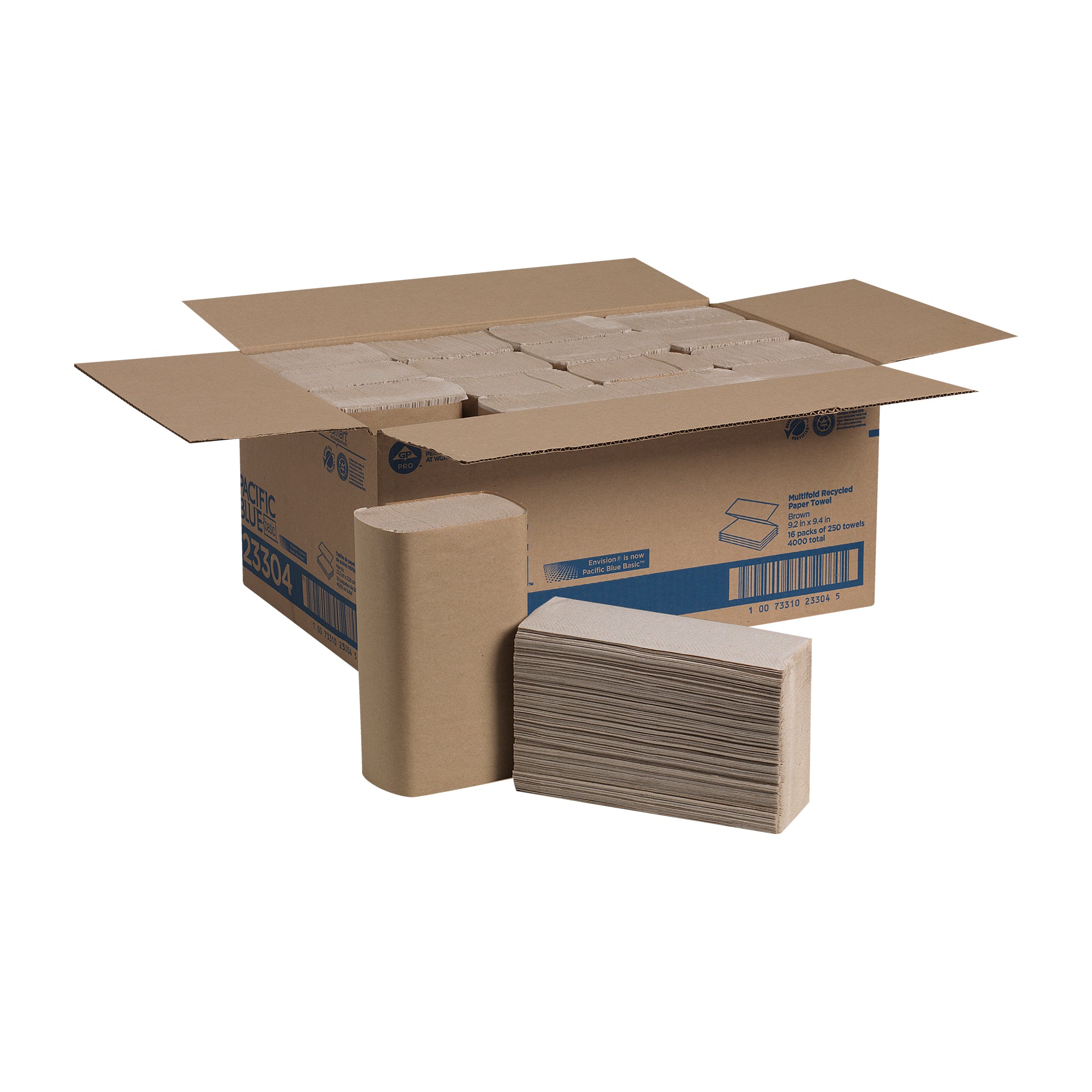 PACIFIC BLUE BASIC™ מגבת נייר ממוחזרת מרובת שכבות מבית GP PRO (ג'ורג'יה פסיפיק), חומה, מארז 4,000 מגבות