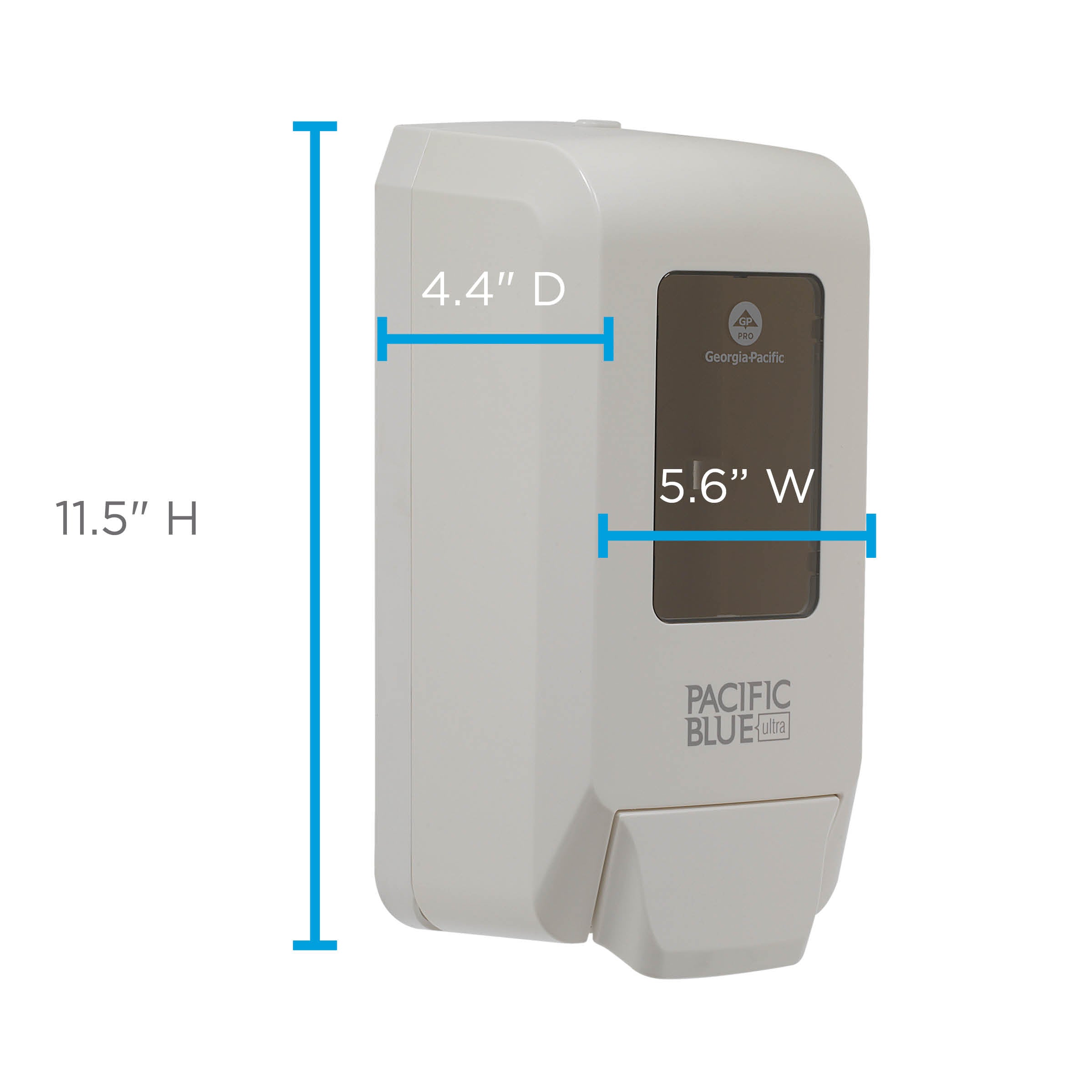 מתקן ידני המותקן על הקיר PACIFIC BLUE ULTRA™ לסבון ידיים מוקצף וחיטוי ידיים מאת GP PRO (ג'ורג'יה פסיפיק), לבן