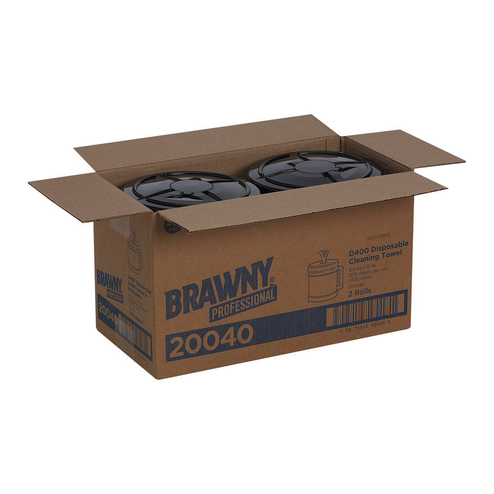 מגבות ניקוי חד פעמיות BRAWNY® PROFESSIONAL D400, גליל מרכזי עם דלי, כתום(2 דליים של 200 מגבות סהכ 400 מגבות)