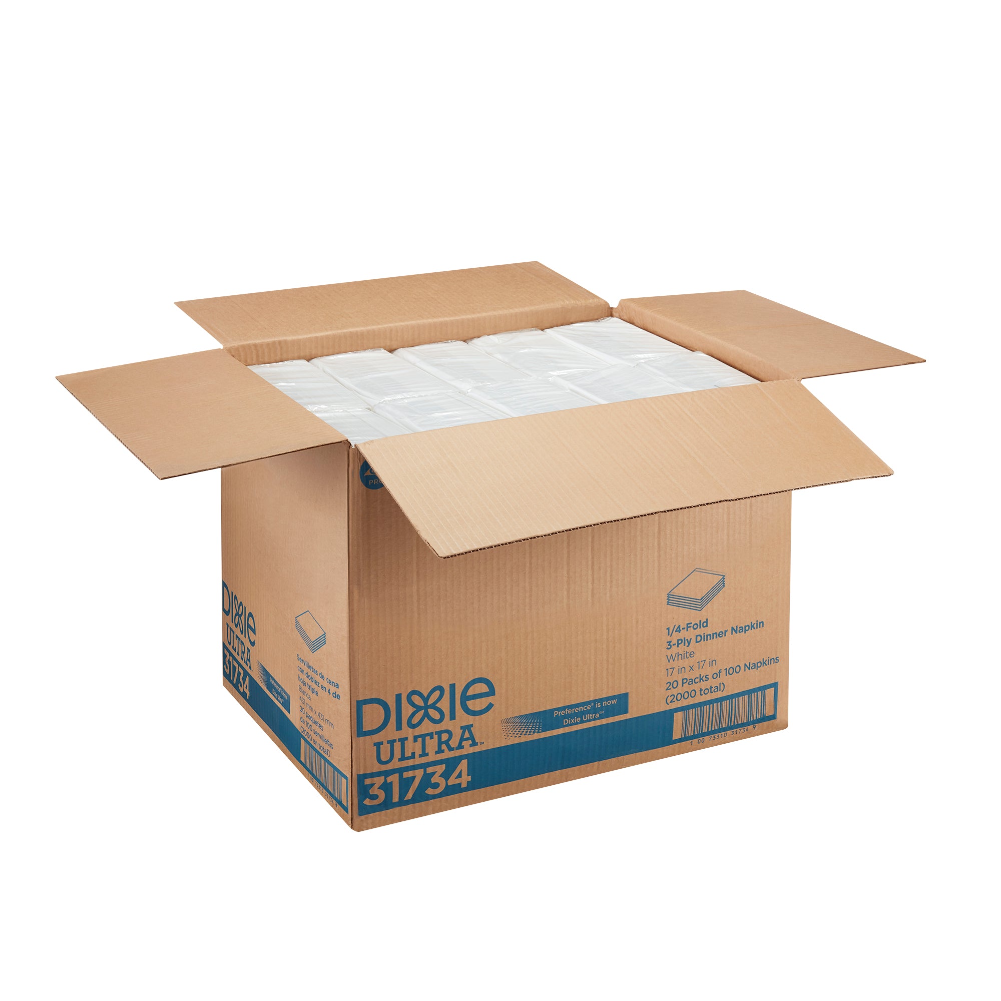 מפית ארוחת ערב בעלת 3 שכבות של DIXIE ULTRA® קיפול 1/4 מבית GP PRO, גודל 16.9 ˟ 16.9 אינץ', לבן, 2,000 מפיות לכל מארז