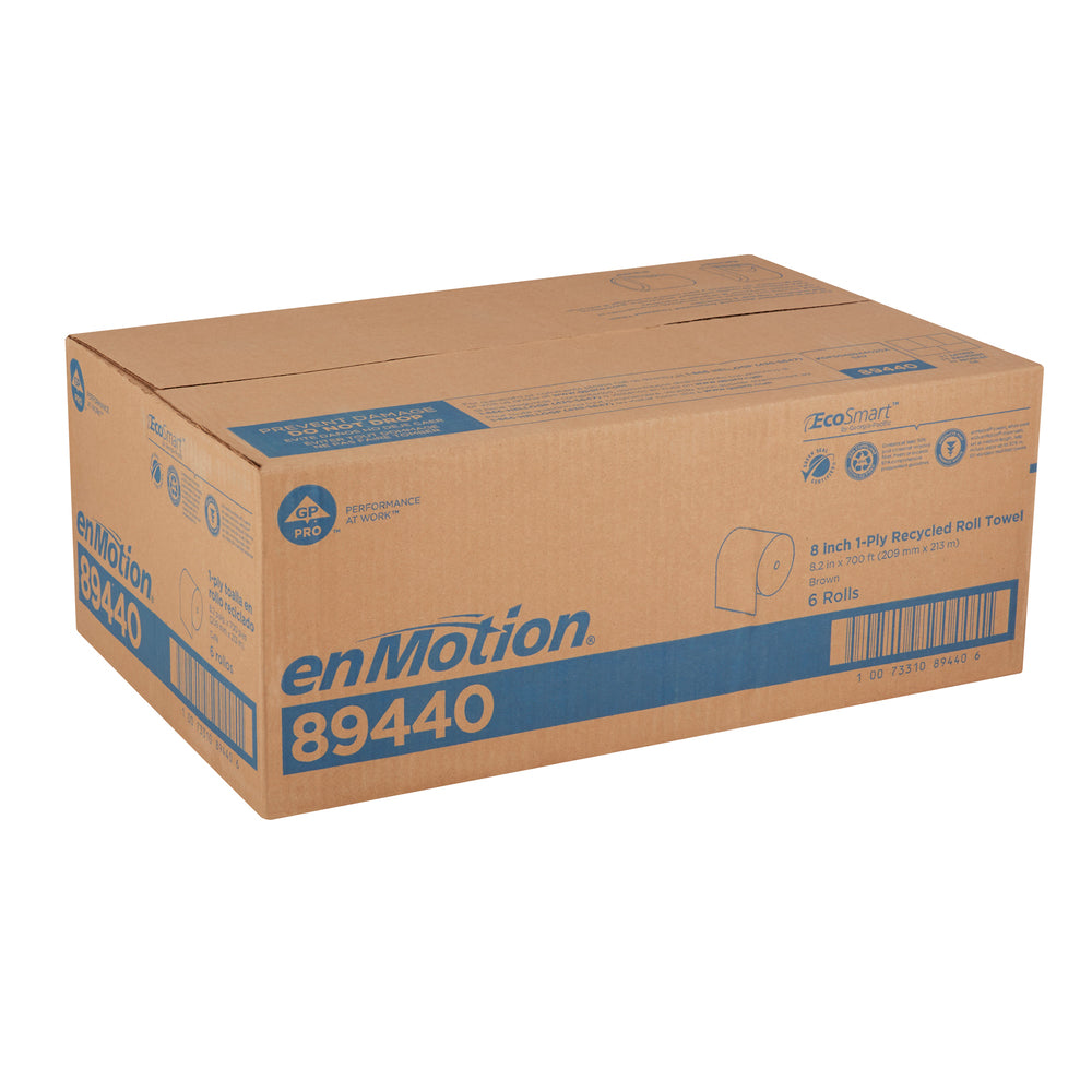 גלילי מגבת נייר ממוחזרים ENMOTION® 8 מבית GP PRO (ג'ורג'יה פסיפיק), חום, (6 גלילים של 213.36 מטרים סהכ 1,280.16 מטרים)
