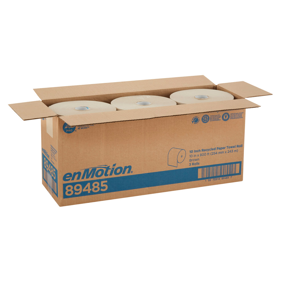 גלילי מגבות נייר ממוחזרים ENMOTION® 10 מבית GP PRO (ג'ורג'יה פסיפיק), חום, (3 גלילים של 243.84 מטר סהכ 731.52 מטר)