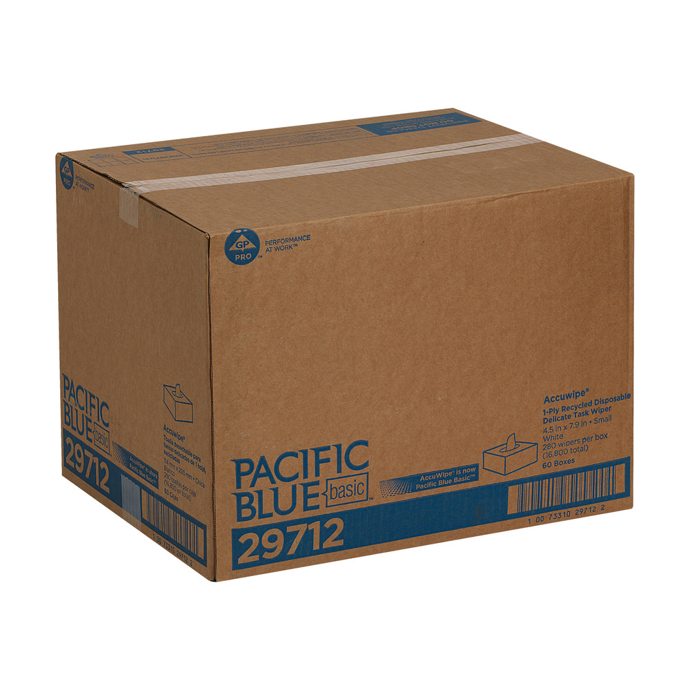 PACIFIC BLUE BASIC™ ACUWIPE® מגבי עבודה עדינים חד שכבתיים ממוחזרים מבית GP PRO, קטנים, לבנים, (60 קופסאות של 280 מגבות סהכ 16,800 מגבות)