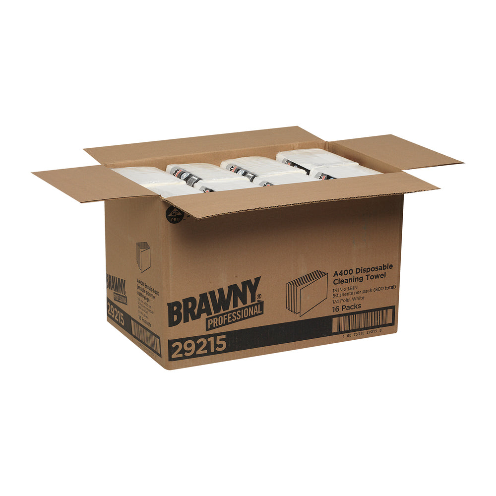 מגבות ניקוי חד פעמיות של BRAWNY® PROFESSIONAL A400 מבית GP PRO (ג'ורג'יה פסיפיק), קיפול ¼, לבן, (16 חבילות של 50 מגבות סהכ 800 מגבות)