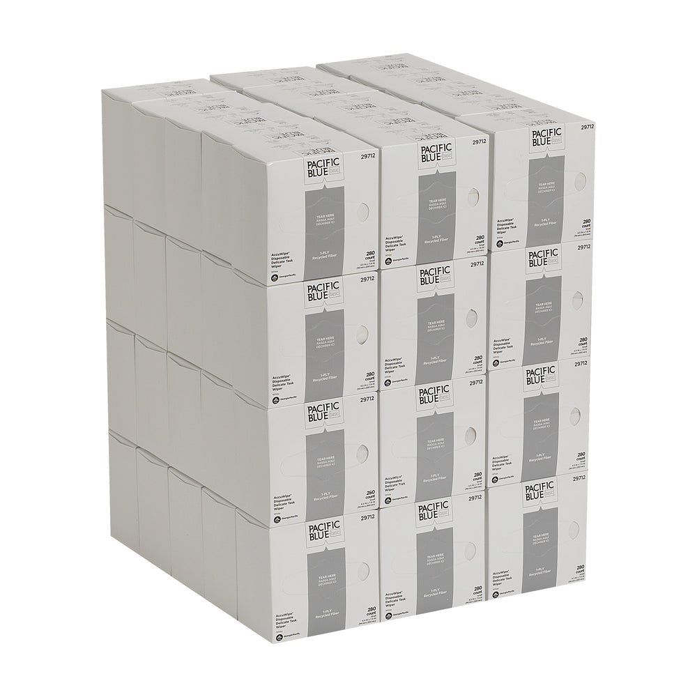 PACIFIC BLUE BASIC™ ACUWIPE® מגבי עבודה עדינים חד שכבתיים ממוחזרים מבית GP PRO, קטנים, לבנים, (60 קופסאות של 280 מגבות סהכ 16,800 מגבות)
