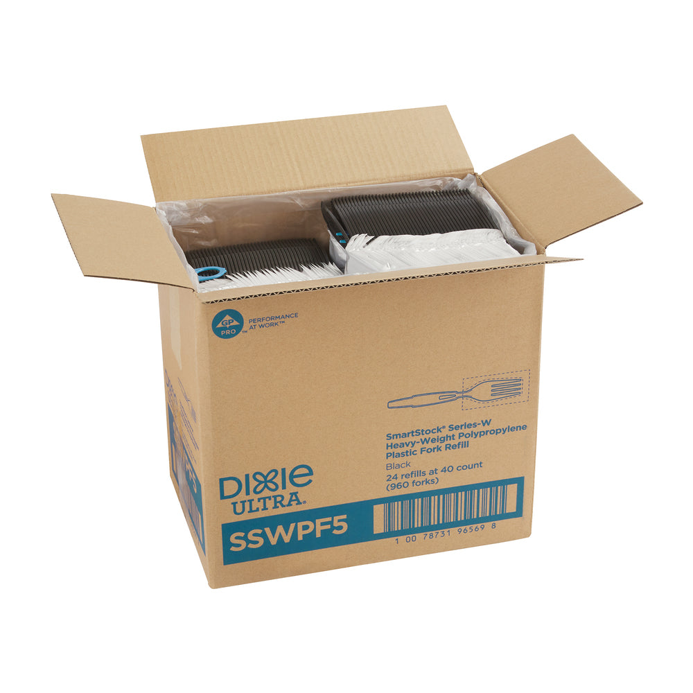מילוי מזלגות עטופות למתקן DIXIE ULTRA ®SMARTSTOCK® פלסטיק מפוליפרופילן כבד מבית GP PRO, שחור, 960 מזלגות לכל מארז