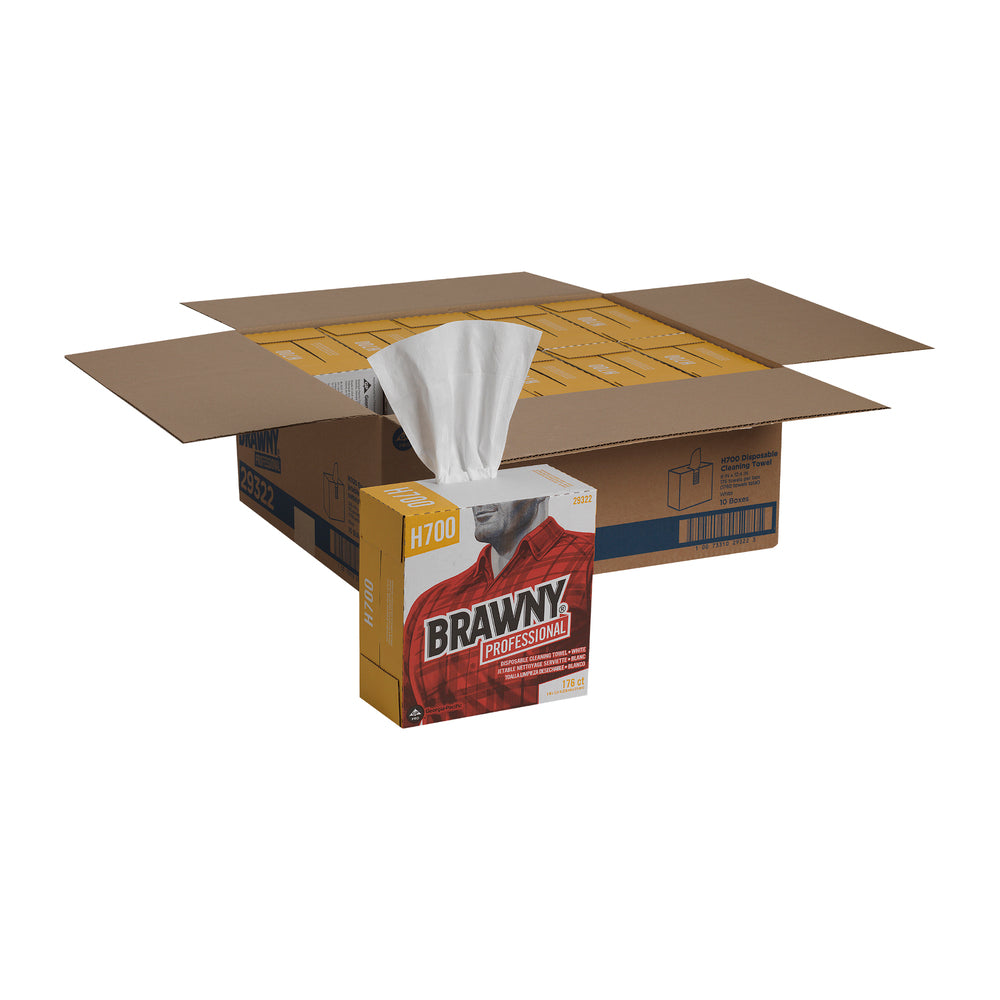 מגבות ניקוי חד פעמיות BRAWNY® PROFESSIONAL H700 מבית GP PRO (ג'ורג'יה פסיפיק), קופסה גבוהה, לבן, (10 קופסאות של 176 מגבות סהכ 1,760 מגבות)