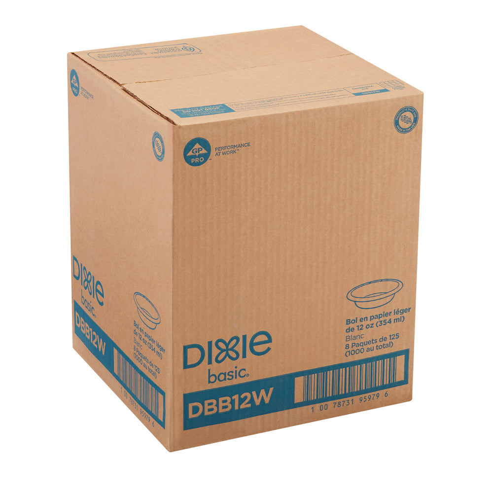קערות נייר DIXIE BASIC® 12 OZ מבית GP PRO (ג'ורג'יה פסיפיק), לבן, 1000 קערות לכל מארז