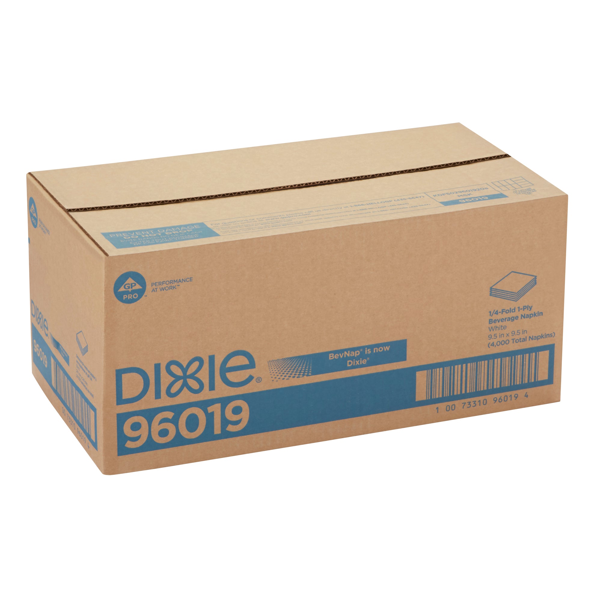 מפית משקאות DIXIE® קיפול 1/4 שכבה אחת מבית GP PRO (ג'ורג'יה פסיפיק), 9.5 על 9.5 אינץ', לבן, (8 חבילות של 500 מפיות סהכ 4000 מפיות)