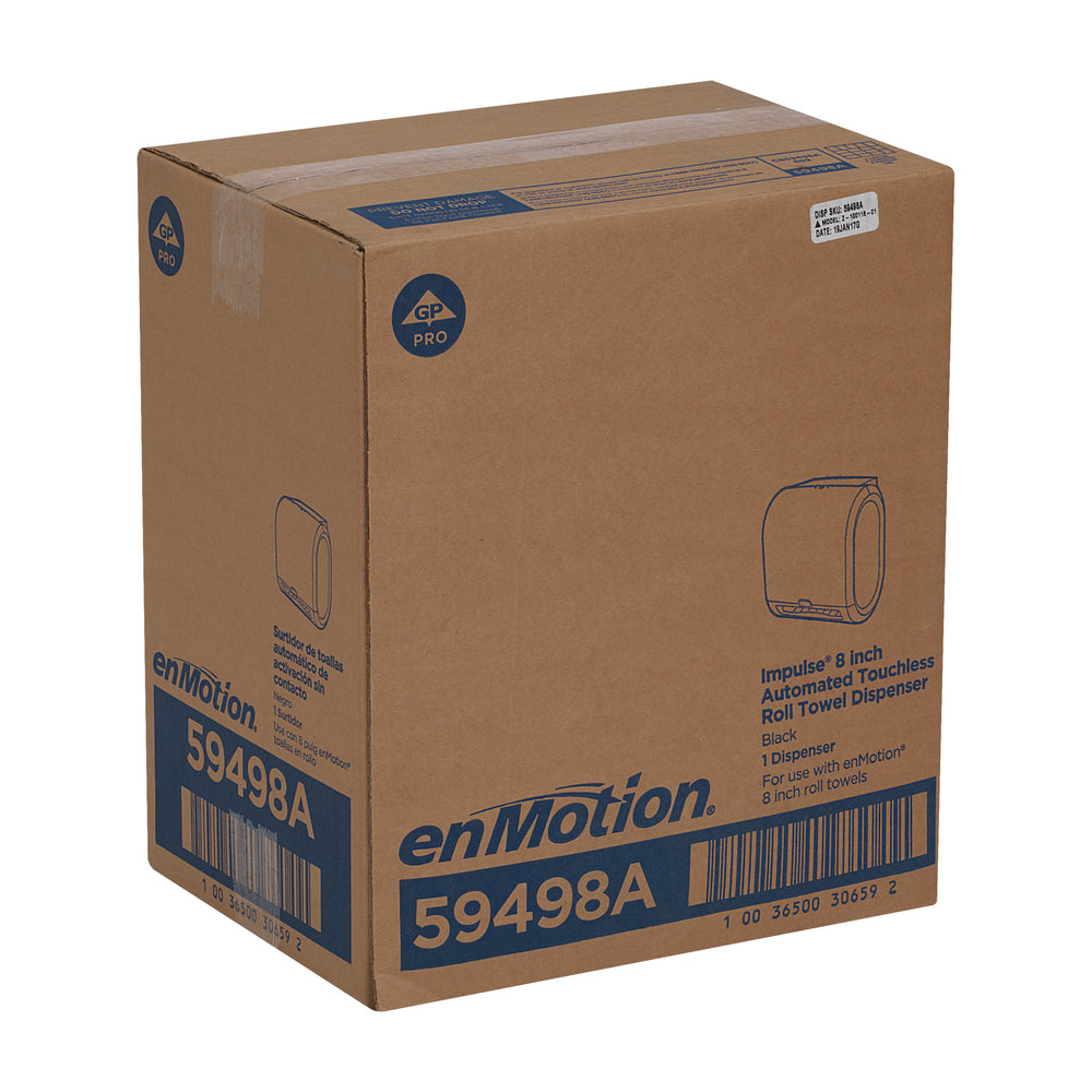 מתקן מגבות נייר אוטומטי ללא מגע בעל גליל אחד ENMOTION® IMPULS® 8 מבית GP PRO (ג'ורג'יה פסיפיק), שחור, מתקן אחד