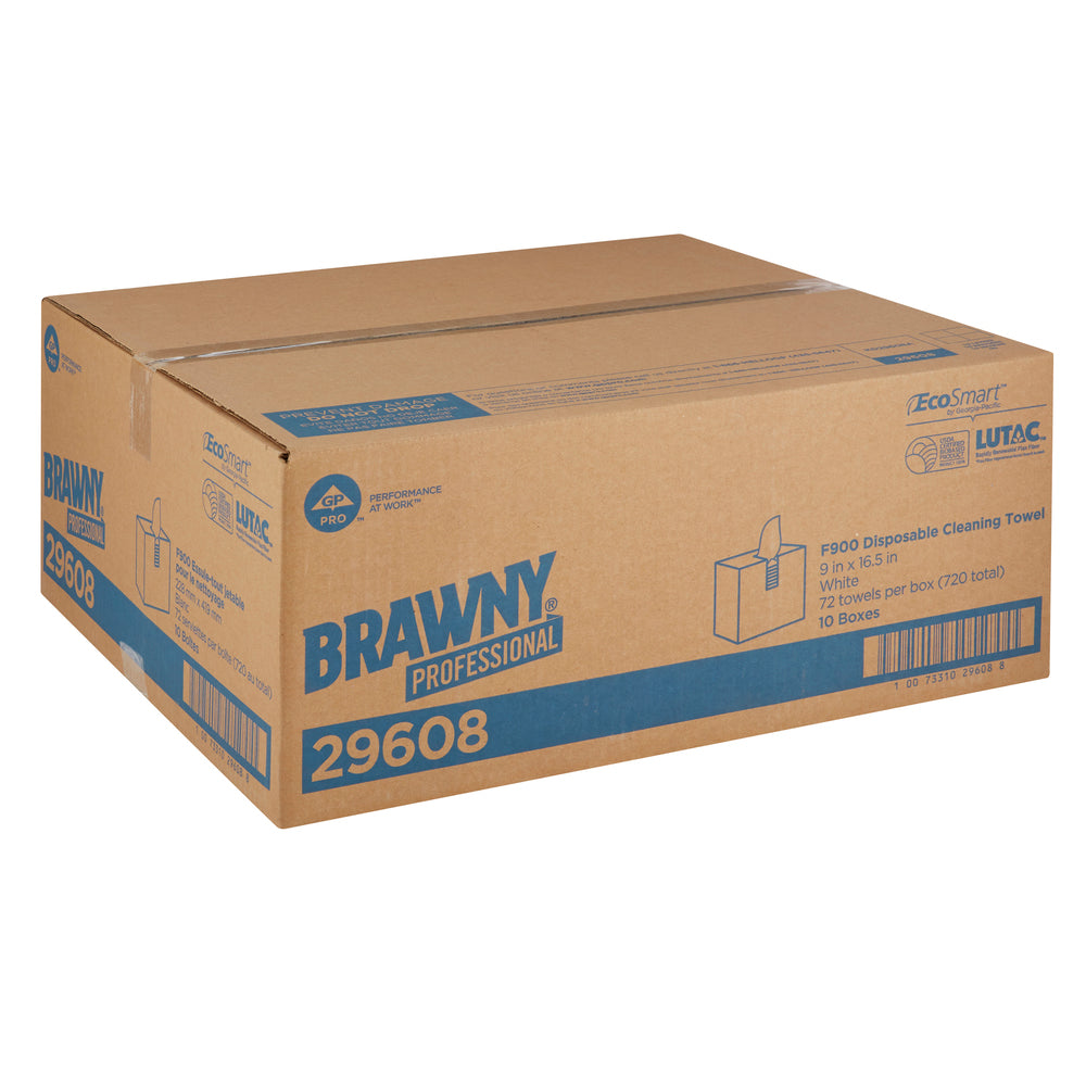 מגבות ניקוי חד פעמיות BRAWNY® PROFESSIONAL F900 מבית GP PRO (ג'ורג'יה פסיפיק), קופסה גבוהה, לבן, (10 קופסאות של 72 מגבות סהכ 720 מגבות)