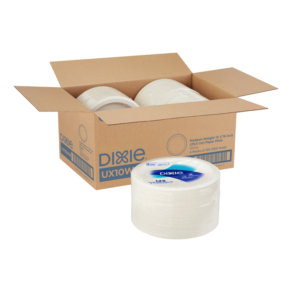 צלחות נייר עבות (IN 10 1/16) מסדרת DIXIE® מבית GP PRO (ג'ורג'יה-פסיפיק), לבן, 500 צלחות לכל מארז