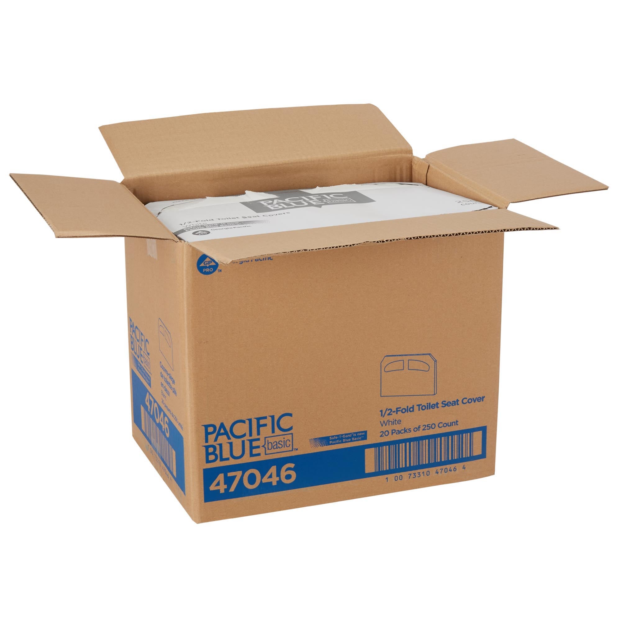 כיסוי מושב אסלה PACIFIC BLUE BASIC® מתקפל ל-1/2 מבית GP PRO (ג'ורג'יה פסיפיק), לבן, (20 חבילות של 250 גליונות סהכ 5000 כיסויי מושבים)