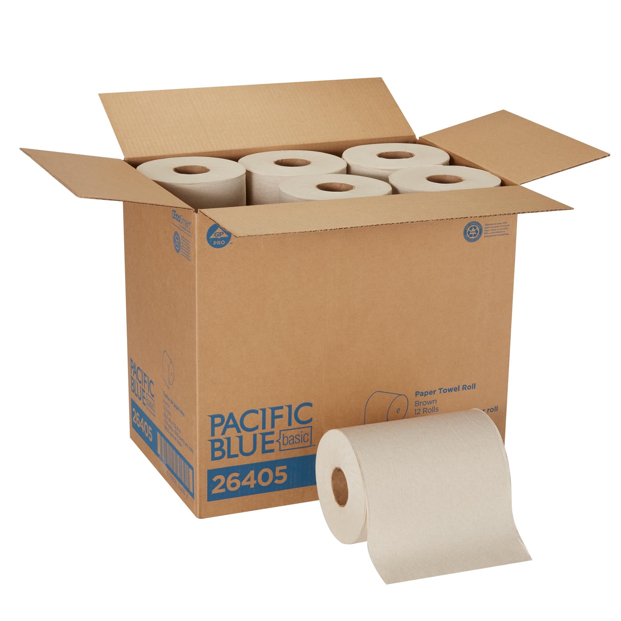 גליל מגבות נייר PACIFIC BLUE BASIC™ מבית GP PRO (ג'ורג'יה פסיפיק), חום, (12 גלילים של 152.40 מטרים סהכ 1,828.80 מטרים)