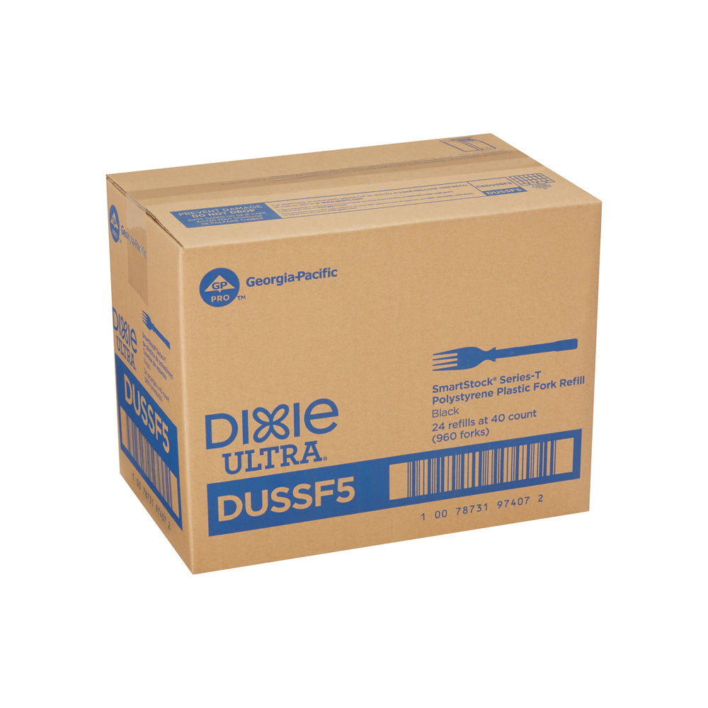 מילוי מזלג פלסטיק מפלסטיק קשיח למתקן GP PRO DIXIE ULTRA® SMARTSTOCK® SERIES-T, שחור, (24 מארזים של 40 חתיכות סהכ 960 חתיכות)