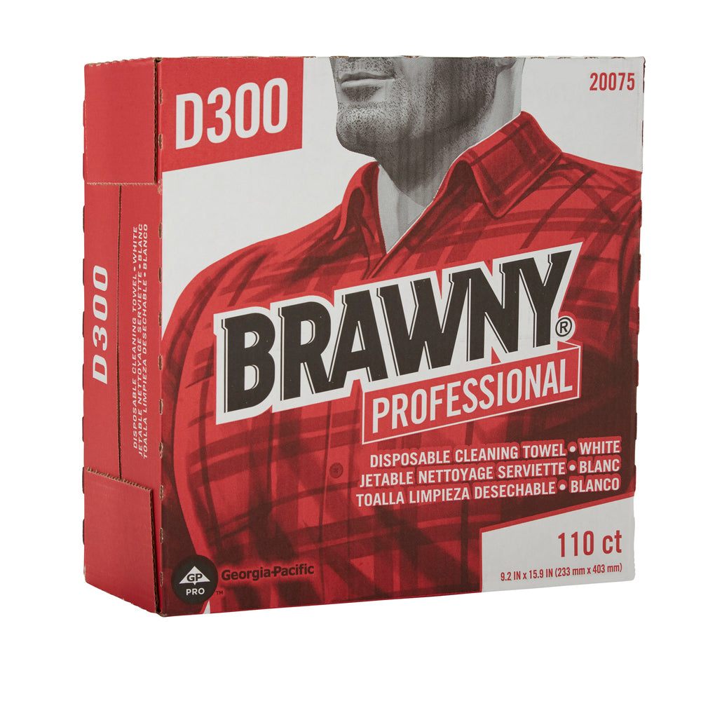 מגבות ניקוי חד פעמיות BRAWNY® PROFESSIONAL D300 מבית GP PRO (ג'ורג'יה פסיפיק), קופסה גבוהה, לבן, (10 קופסאות של 110 מגבות סהכ 1,100 מגבות)