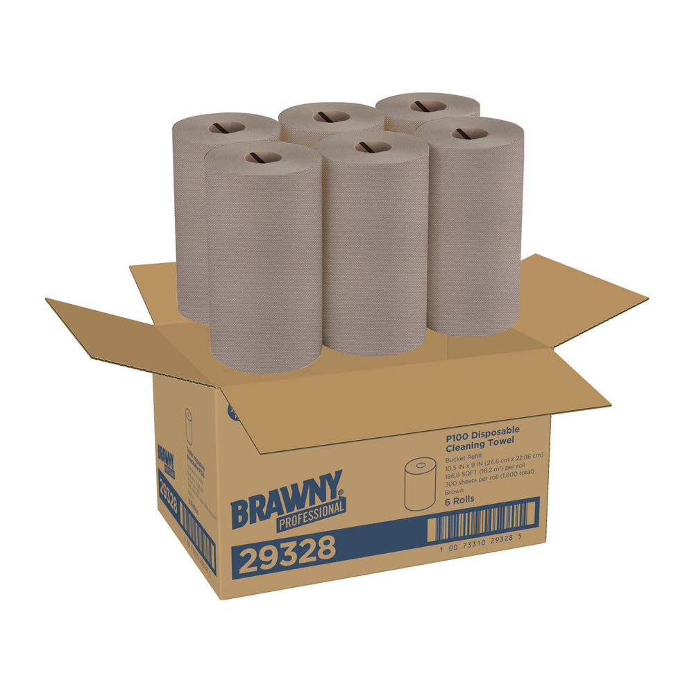 מילוי מערכת מגבות ניקוי BRAWNY® PROFESSIONAL P100 למתקן 54323 מבית GP PRO (ג'ורג'יה פסיפיק), חום, (6 גלילים של 300 מגבות סהכ 1,800 מגבות)