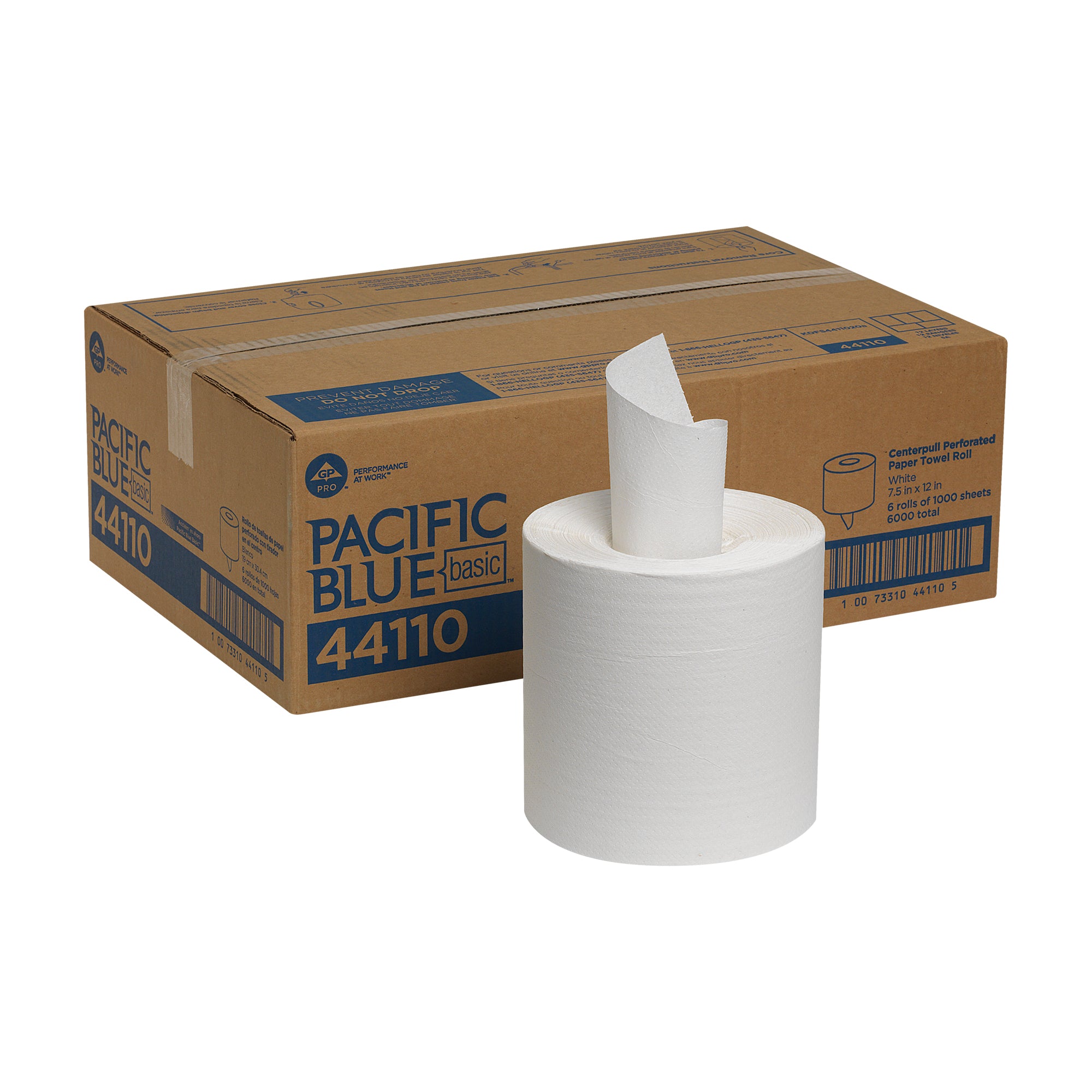 מגבות נייר מחוררות PACIFIC BLUE BASIC™ CENTERPULL מבית GP PRO (ג'ורג'יה פסיפיק), לבן, (6 גלילים של 304.80 מטרים סהכ 1828.80 מטרים) 6,000 גליונות למארז