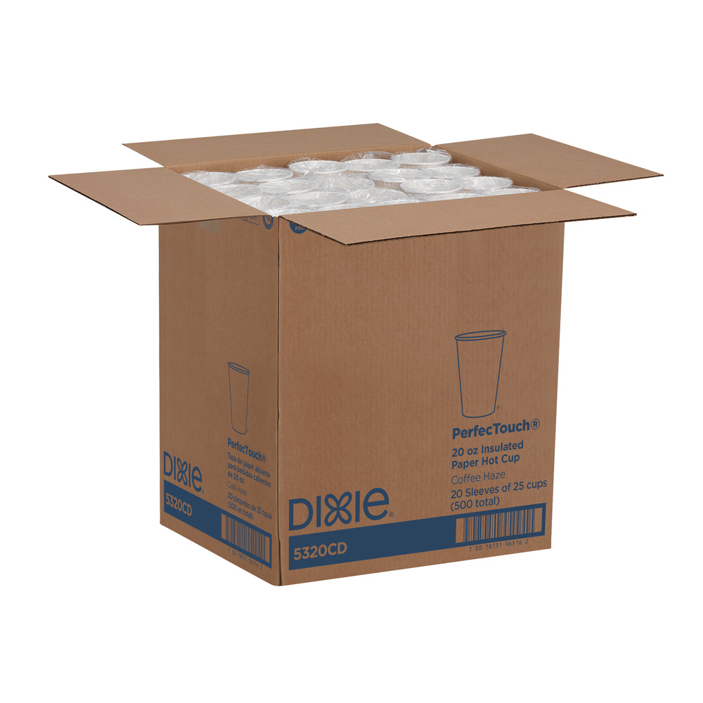 כוסות קפה חמות מנייר מבודדות DIXIE® PERFECTOUCH® 20 OZ מבית GP PRO (ג'ורג'יה פסיפיק), מתאימות למכסים גדולים, ערפל קפה, 500 כוסות לכל מארז