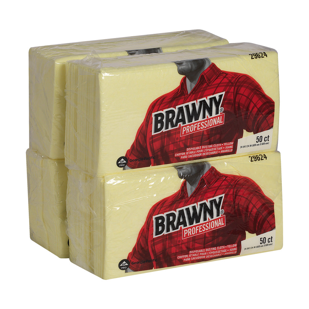 מטליות אבק חד פעמיות מקצועיות של BRAWNY® מבית GP PRO (ג'ורג'יה פסיפיק), צהוב, (4 חבילות של 50 מגבות סהכ 200 מגבות)
