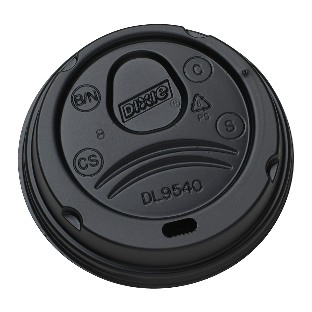 מכסי כוס חמה מפלסטיק DIXIE® DOME מבית GP PRO (ג'ורג'יה פסיפיק), בינוניים, שחורים, 1,000 מכסים לכל מארז, (10 שרוולים של 100 מכסים סהכ 1000 מכסים)