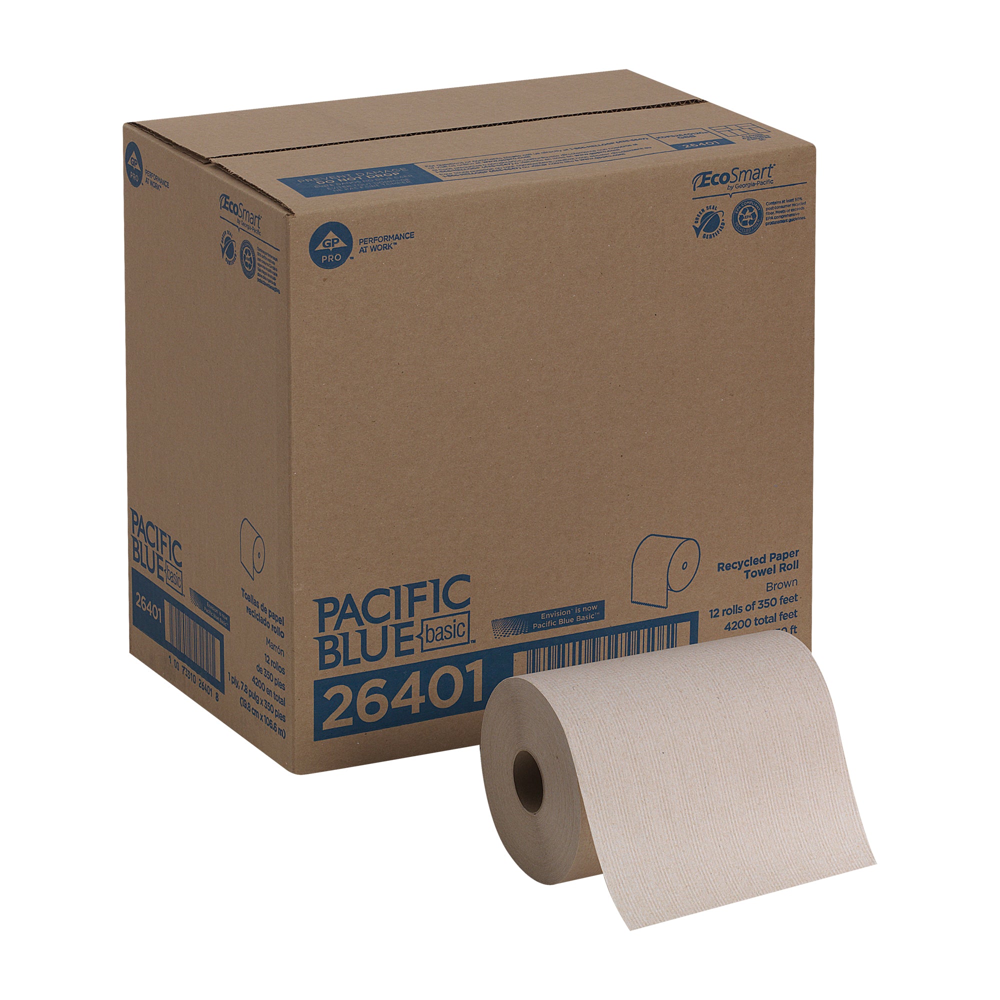 גליל מגבות נייר ממוחזר PACIFIC BLUE BASIC™ (בעבר ENVISION®) של GP PRO (ג'ורג'יה פסיפיק), חום, (12 גלילים של 106.68 מטרים סהכ 1,280.16 מטרים)
