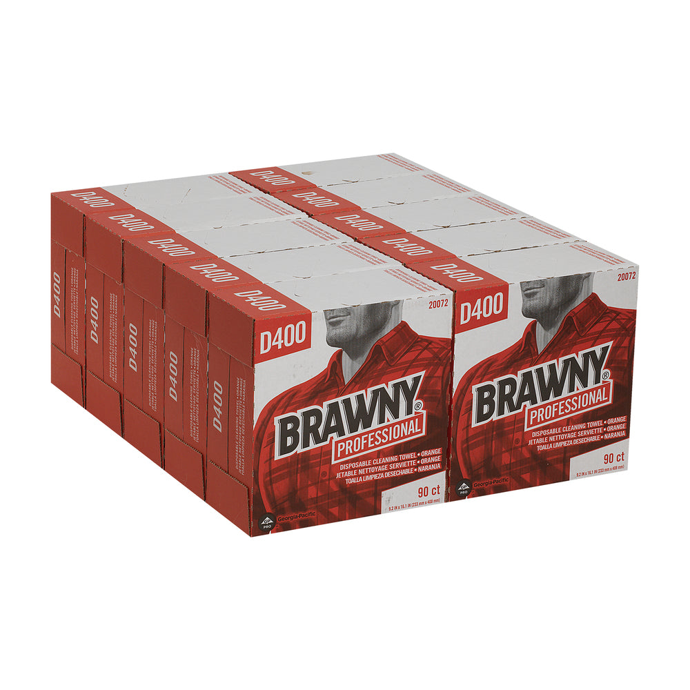 מגבות ניקוי חד פעמיות BRAWNY® PROFESSIONAL D400 מבית GP PRO (ג'ורג'יה פסיפיק), קופסה גבוהה, כתום, (10 קופסאות של 90 מגבות סהכ 900 מגבות)