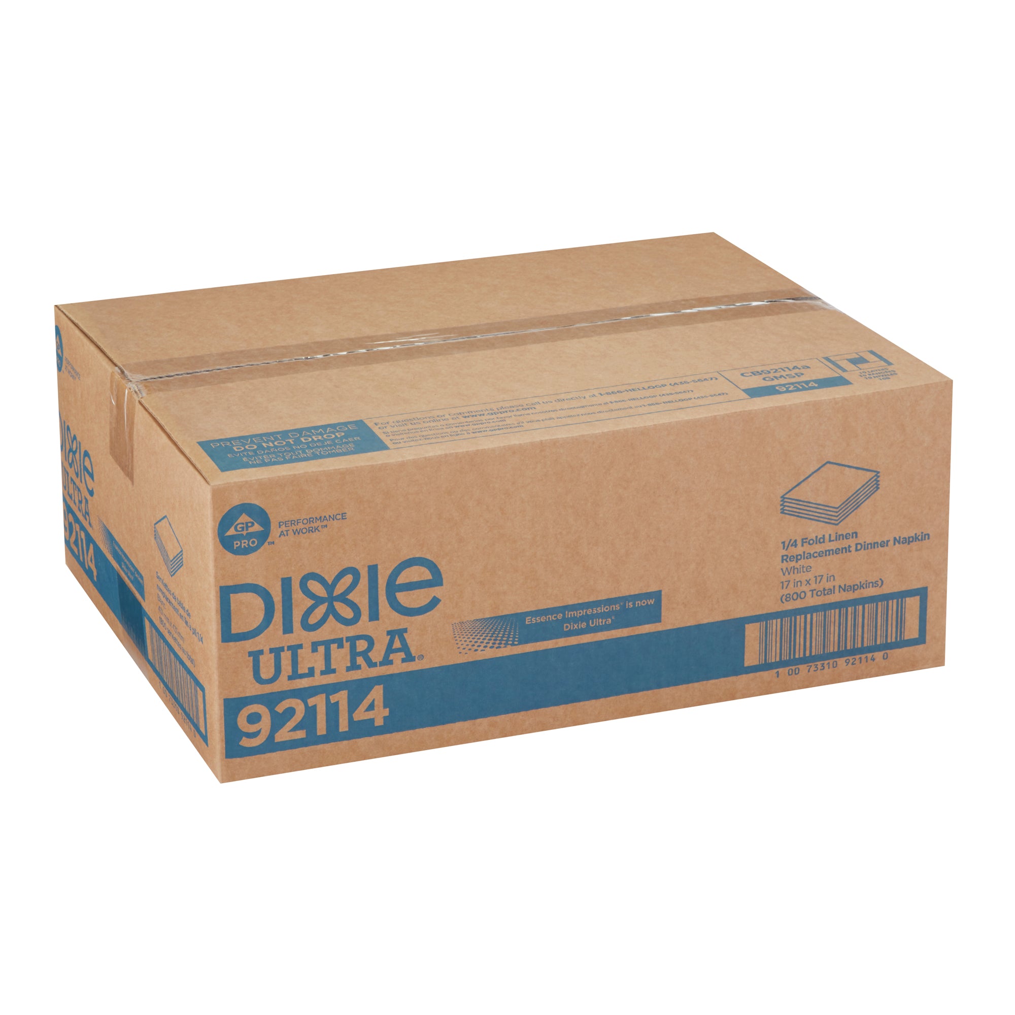 מפית ארוחת ערב של DIXIE ULTRA® קיפול 1/4 פשתן, 17 ˟ 17 אינץ', לבן, 800 מפיות לכל מארז