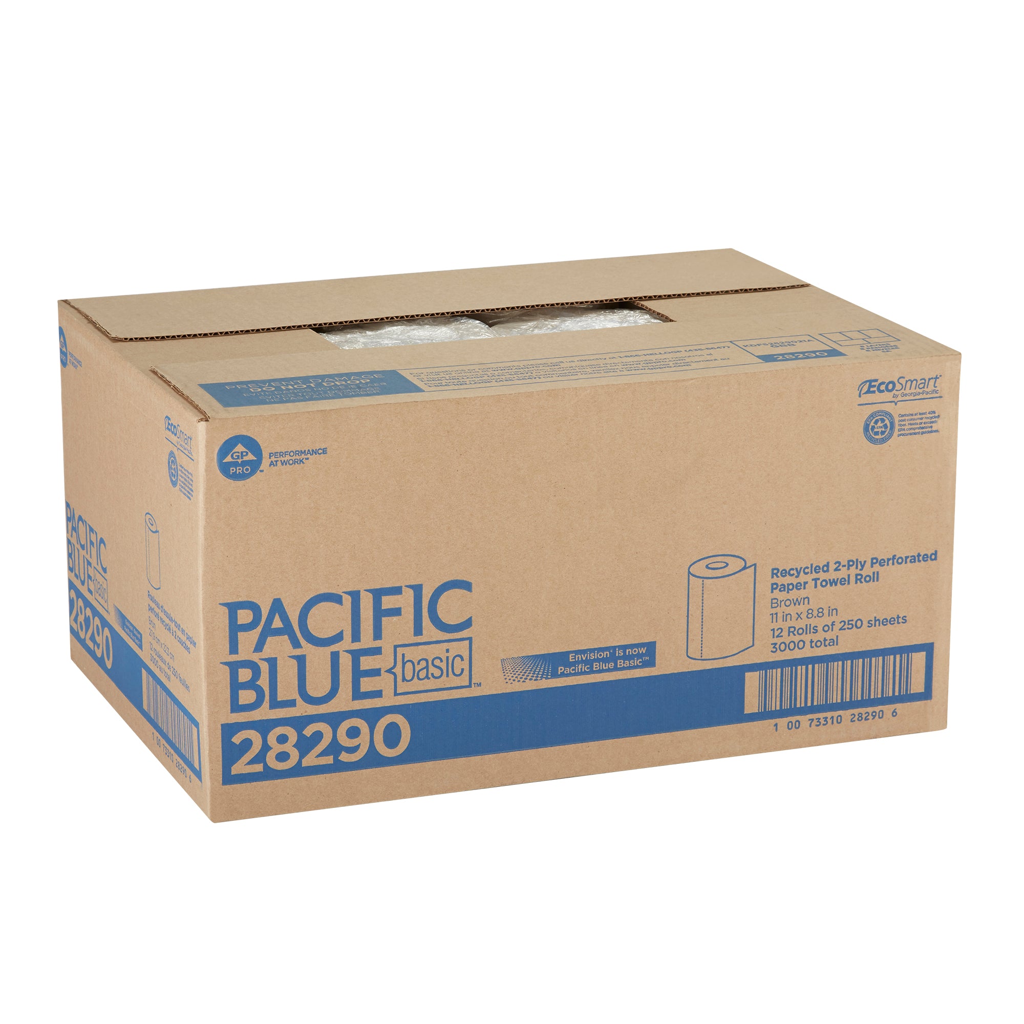 מגבת גליל נייר מחוררת ממוחזרת דו שכבתית PACIFIC BLUE BASIC™ מבית GP PRO, חומה, (12 גלילים של 55.88 מטר סהכ 670.56 מטר) 3000 גליונות למארז