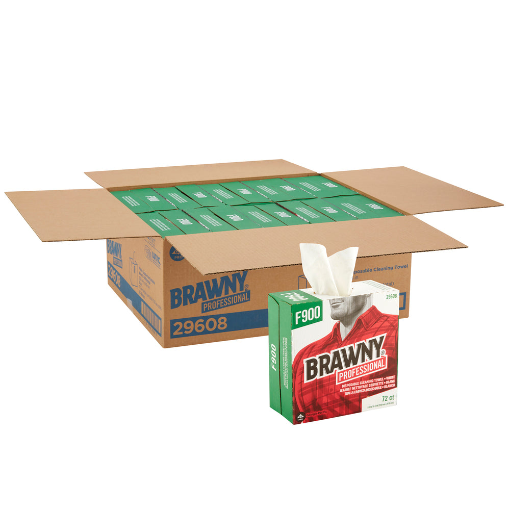 מגבות ניקוי חד פעמיות BRAWNY® PROFESSIONAL F900 מבית GP PRO (ג'ורג'יה פסיפיק), קופסה גבוהה, לבן, (10 קופסאות של 72 מגבות סהכ 720 מגבות)