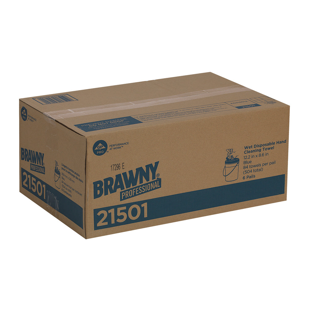 מגבות ניקוי ידיים רטובות חד פעמיות של BRAWNY® מבית GP PRO (ג'ורג'יה פסיפיק), כחול, (6 מארזים של 84 מגבות סהכ 504 מגבות)