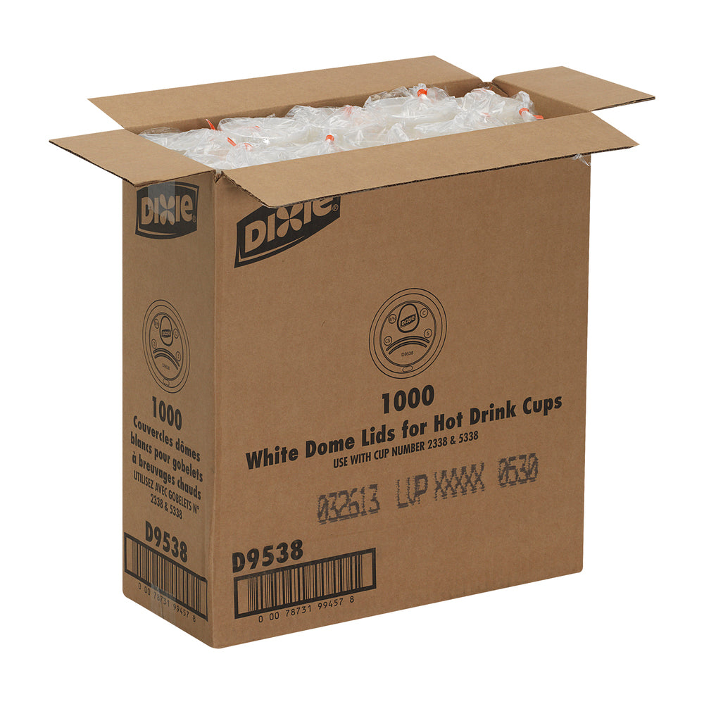מכסי כוס חמה מפלסטיק DIXIE® DOME מבית GP PRO (ג'ורג'יה פסיפיק), קטנים, לבנים, 1,000 מכסים לכל מארז
